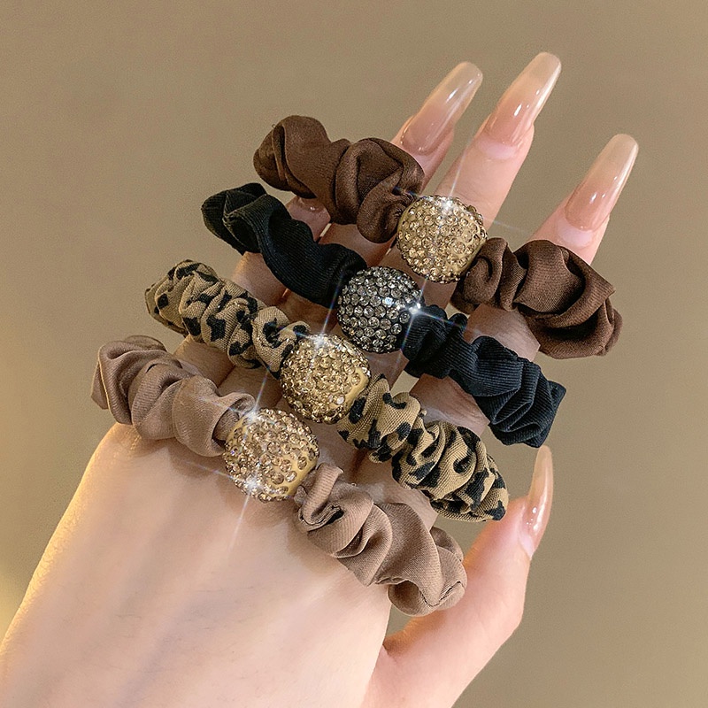Độ co giãn cao đàn hồi hạt kim cương giả Headband màu trơn in da báo Headband
