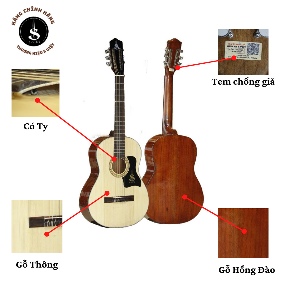 Đàn guitar cho người mới tập, Top 7 mẫu đàn guitar gỗ thịt có ty chính hãng S Việt mã...
