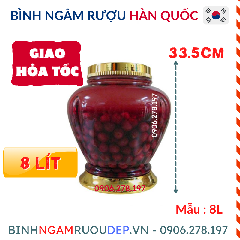 Bình Thủy Tinh Ngâm Rượu Hàn Quốc 8 lít Bình đựng rượu, Bình Ngâm rượu đẹp thủy tinh pha lê 8 lít - Mã : 8 lít
