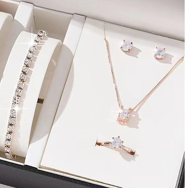 Luxury Women Ring Necklace Earrings Rhinestone Bracelet Female Casual ...