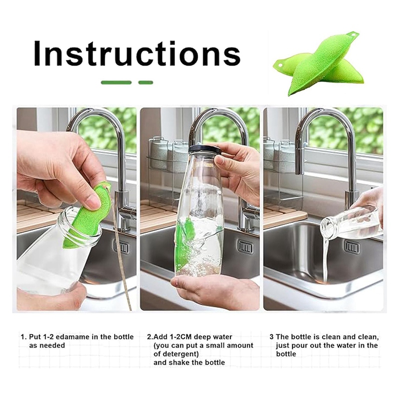 6Pcs Beans Shaped Bottle Cleaning Sponge, Beans Cleaner Reusable Bottle Cleaning Beans Sponge Internal Cleaning Durable Easy to Use