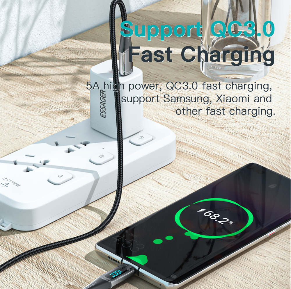 Essager Cáp USB C PD 100W Cáp Dữ Liệu Hiển Thị Kỹ Thuật Số Type C Sang Type C 5A Cáp Sạc Nhanh Cho Xiaomi Samsung Huawei Cáp Ngày Type C Cho Máy Tính Bảng
