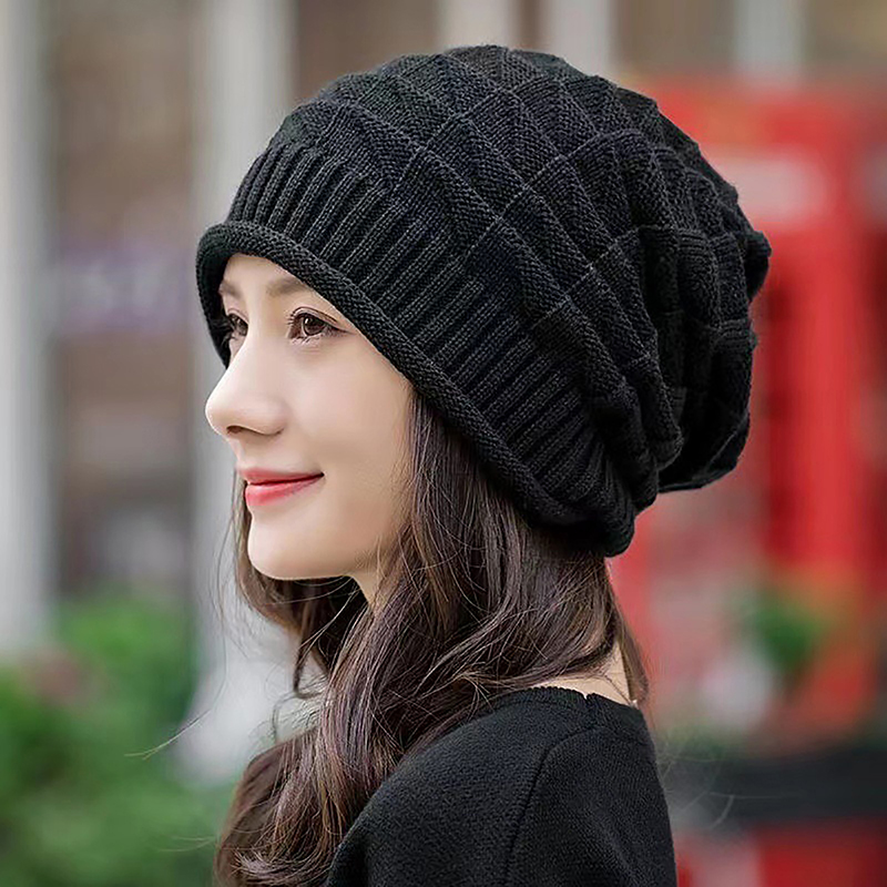Winter Knitted Beanies Hat For Women Baggy Slouchy Solid Wool Cap