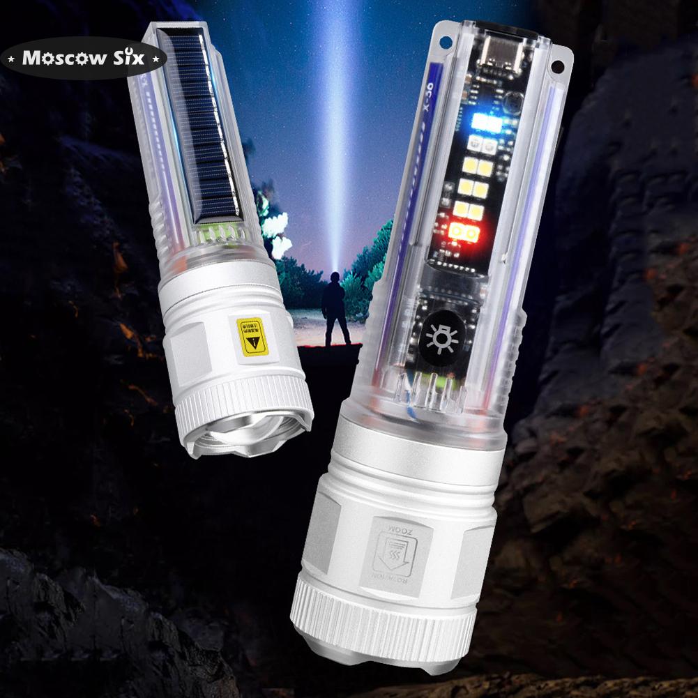 1800mAh Mini LED Flashlight Type-C Solar Rechargeable 200LM Multifunctional Torch Camping Lantern Floodlight