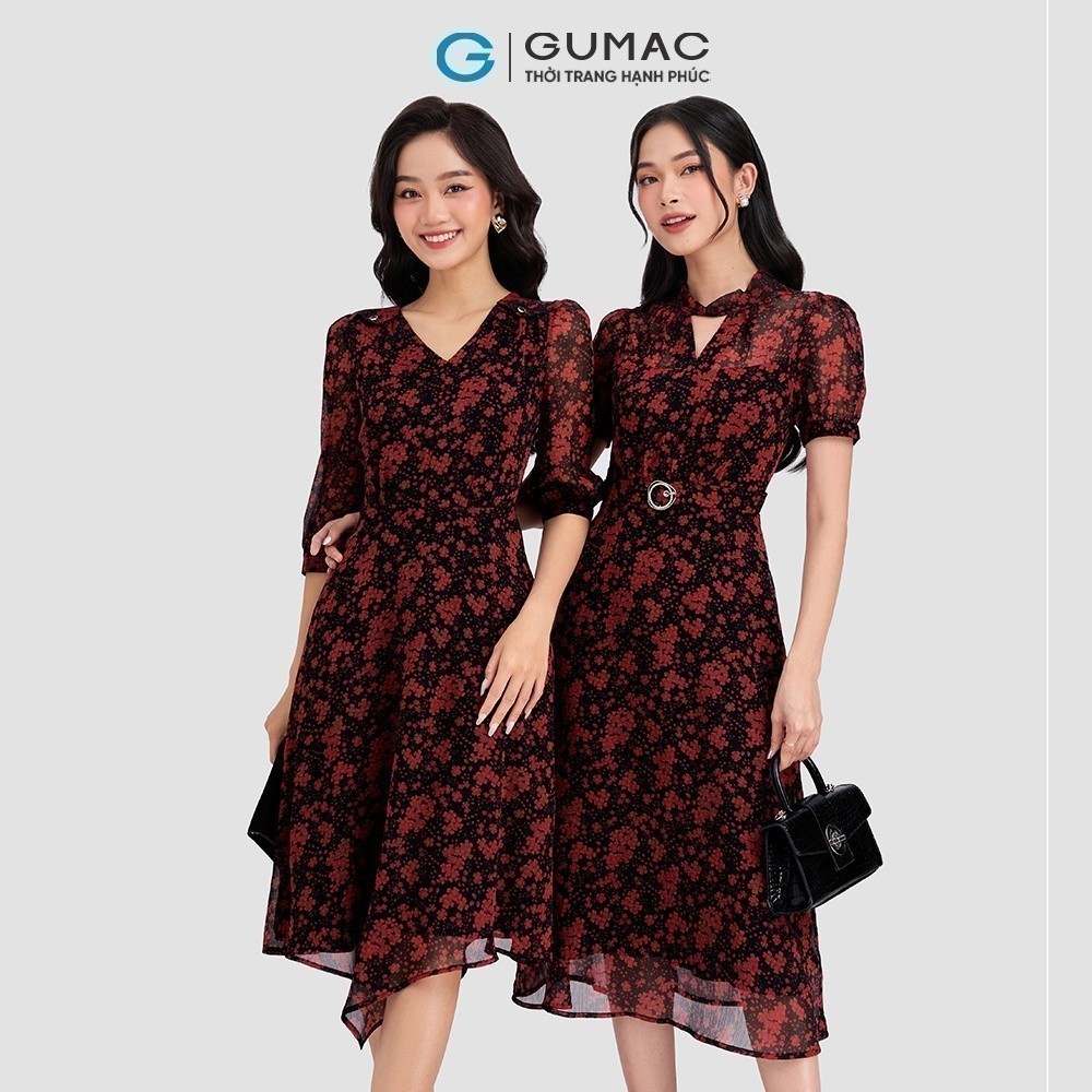 Đầm nữ phối vai nhún GUMAC DD03067