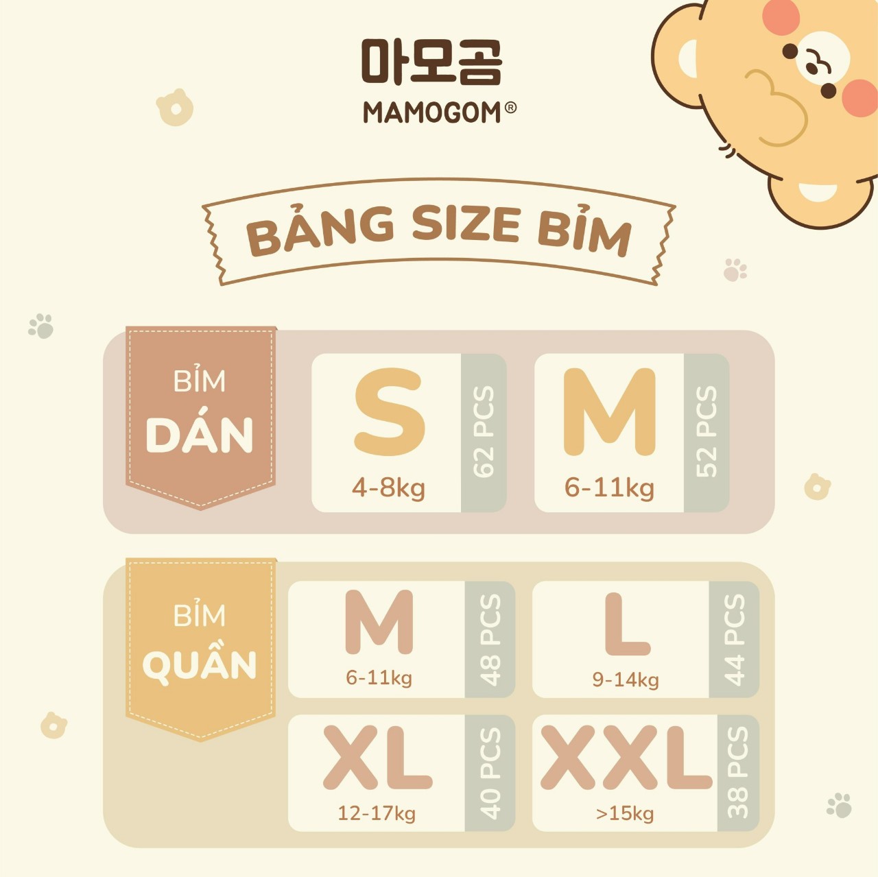 [MAMOGOM] Bỉm hữu cơ MAMOGOM nội địa Hàn Quốc dán/quần đủ size