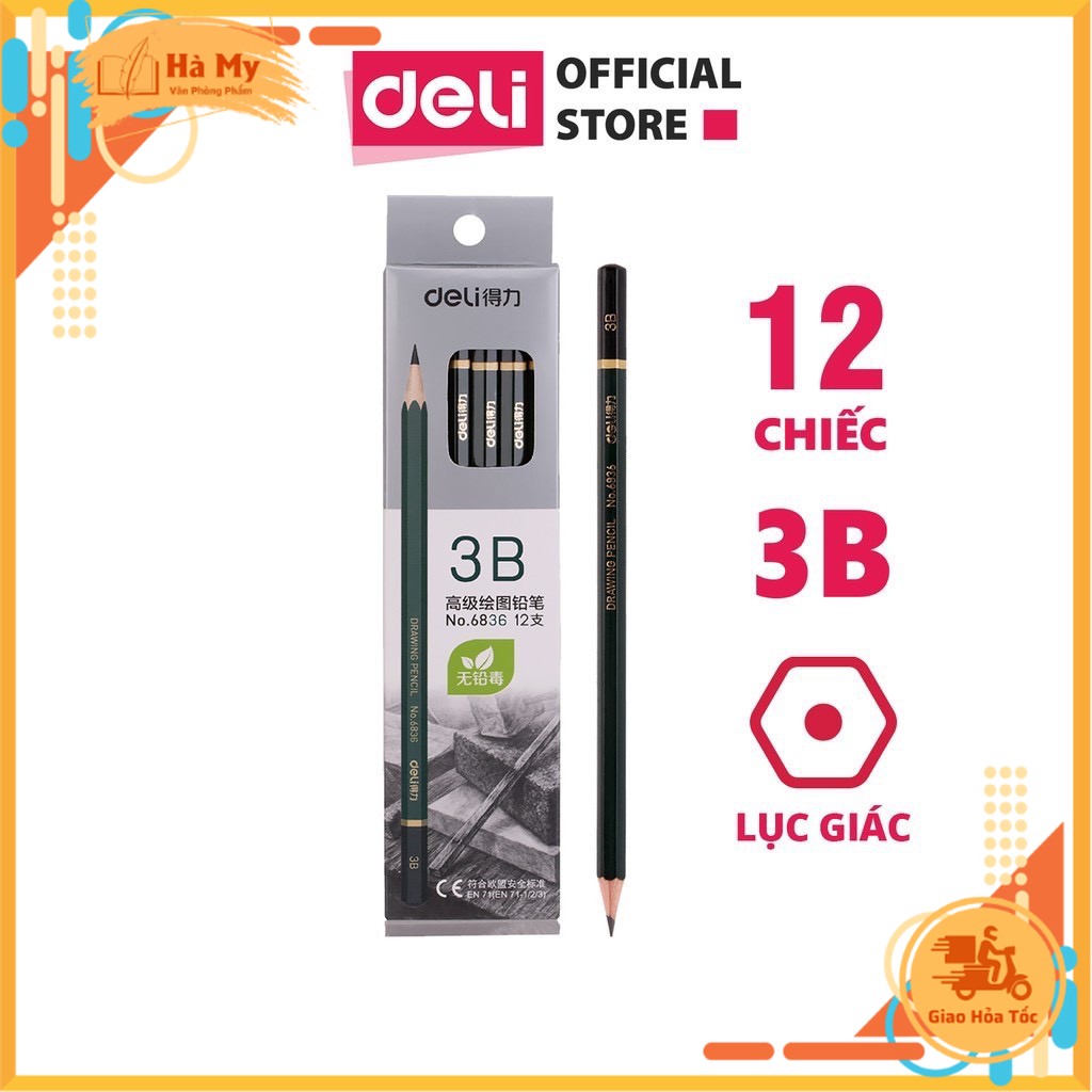 (1 Hộp 12 Cây) Bút chì Lục Giác 3B Deli 6836