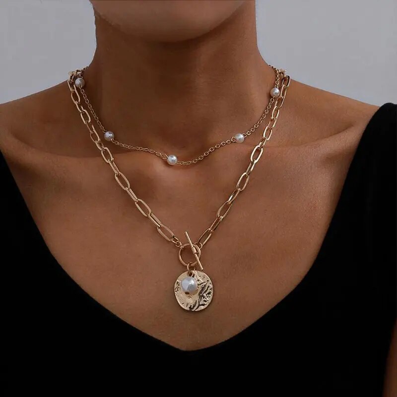 Vintage Multi-layer Coin Chain Choker Necklace For Women Female Gold ...