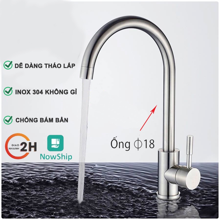 Vòi Rửa Chén Bát Lạnh Inox 304 Phi 18
