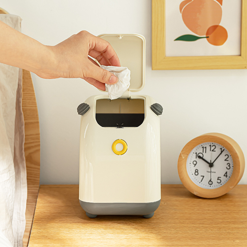 Desktop trash can Household garbage can Office desk trash can Mini trash can plastic dustbin Garbage can with cover Suitable for small space Can separate garbage.