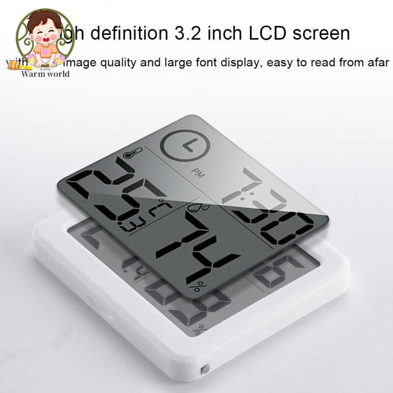Warm world Digital Wall Clock With 3.2inch LCD Display Temperature Time Humidity Meter For Indoor Bedroom Baby Room