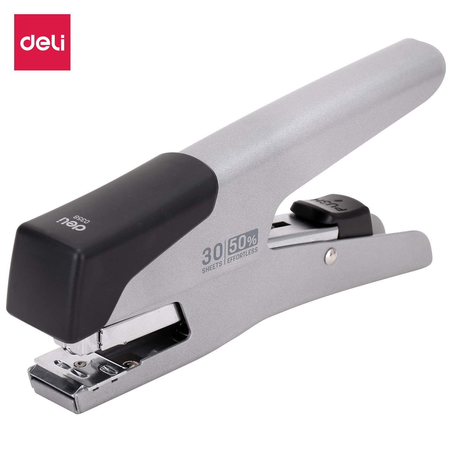 Dập ghim trợ lực 30 tờ Deli E0358 - Ghi/Đen