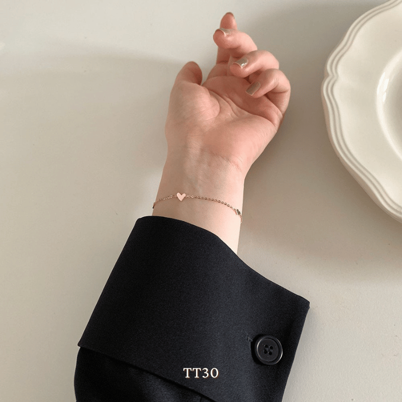 Vòng tay Thép Titan không gỉ hình tim sợi mỏng basic - Mely TT30