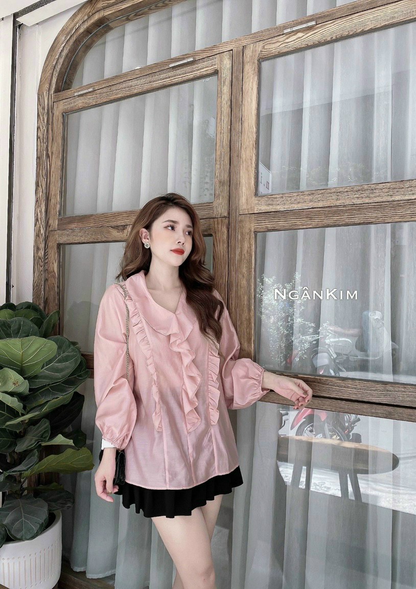 Áo bầu dễ thương công sở  dài tay chất đũi mát