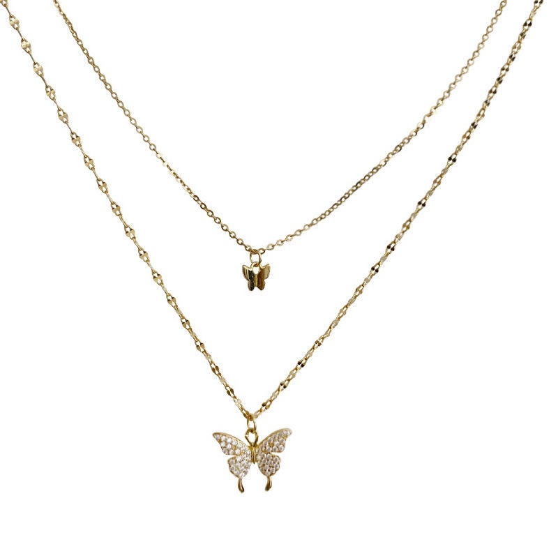 Silver Color Flash Crystal Butterfly Double Necklace for Women Simple Design Crystal Elegant Wedding Jewelry Gifts