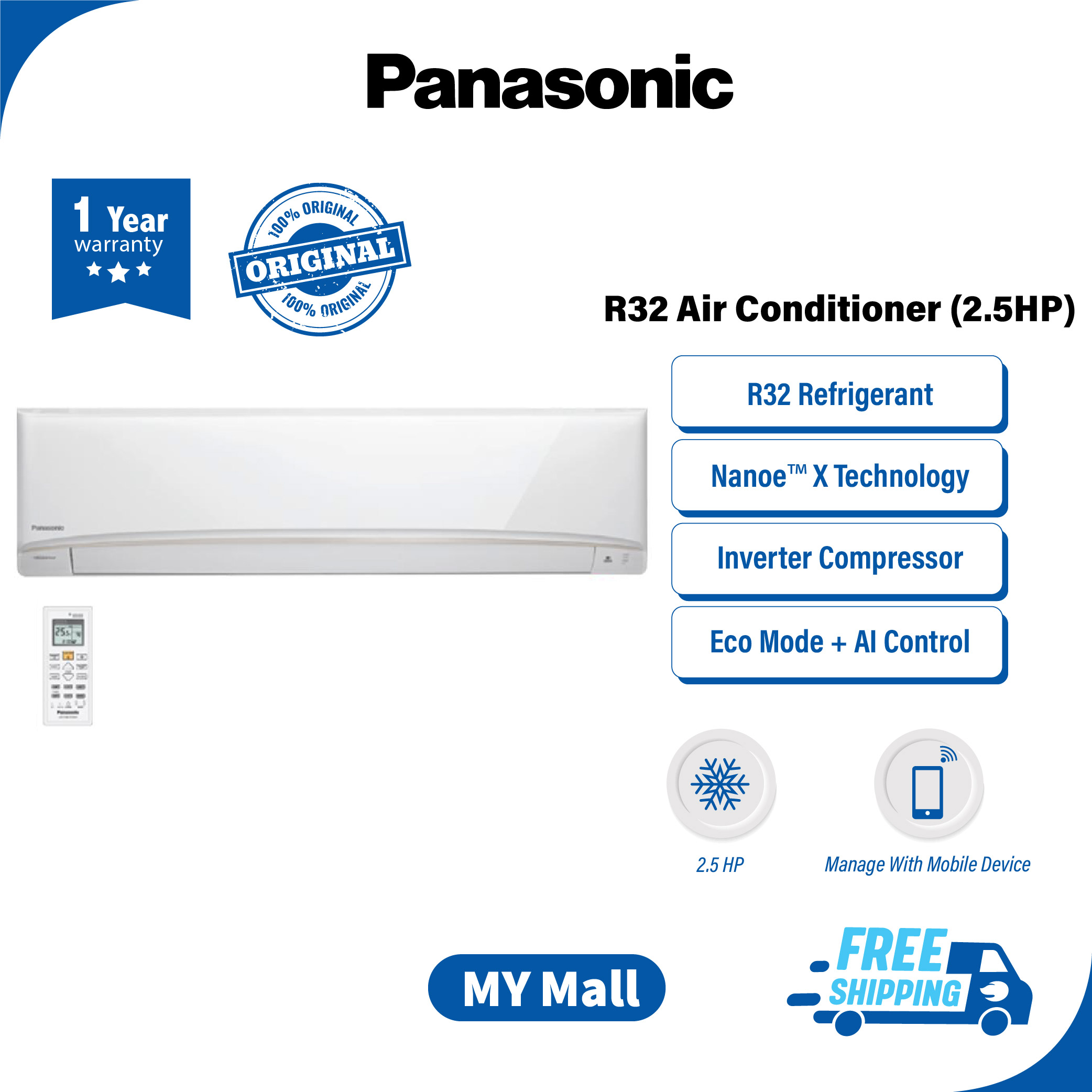 PANASONIC CSXPU24XKH (2.5HP) AIR CONDITIONER XDELUXE INVERTER R32 CS
