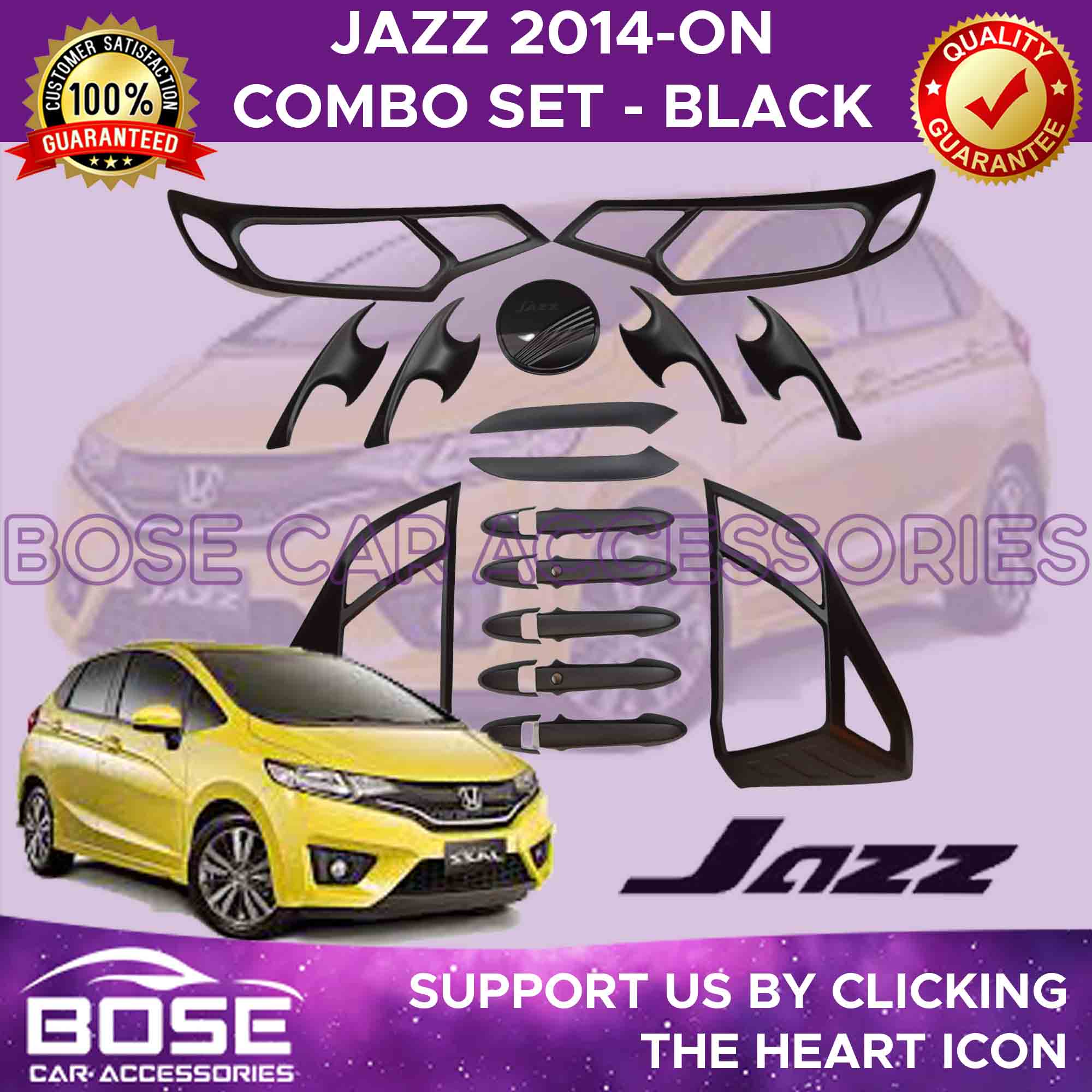 Honda Jazz Garnish Set 2014 2015 2017 2019 2020 2021 2022 Black / Chrome Jazz Accessories Parts / Garnish Cover Jazz Combo Set / Light Cover / Tail
