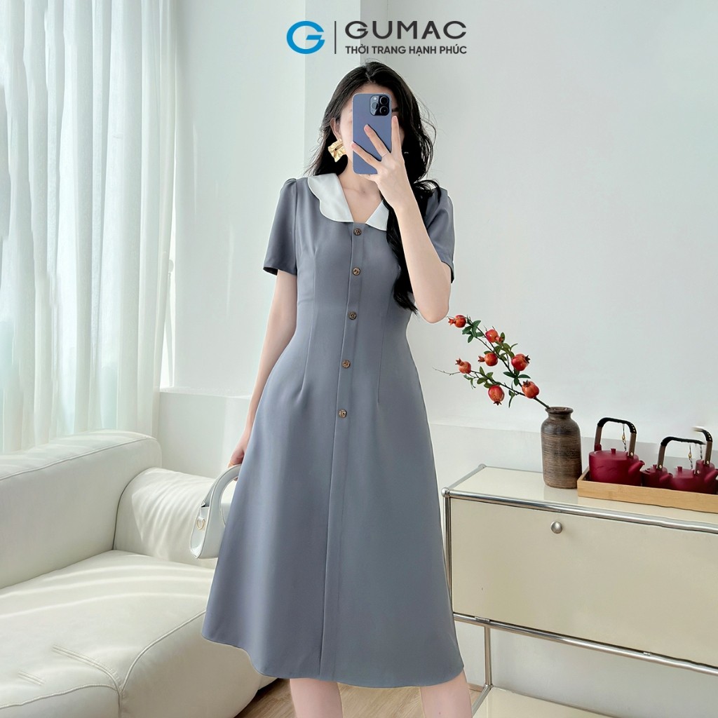 [MUA 2 GIẢM THÊM 50K] Đầm Dáng A Nữ GUMAC Váy Công Sở Phối Bâu Trắng Dáng Dài Qua Gối LDD1214