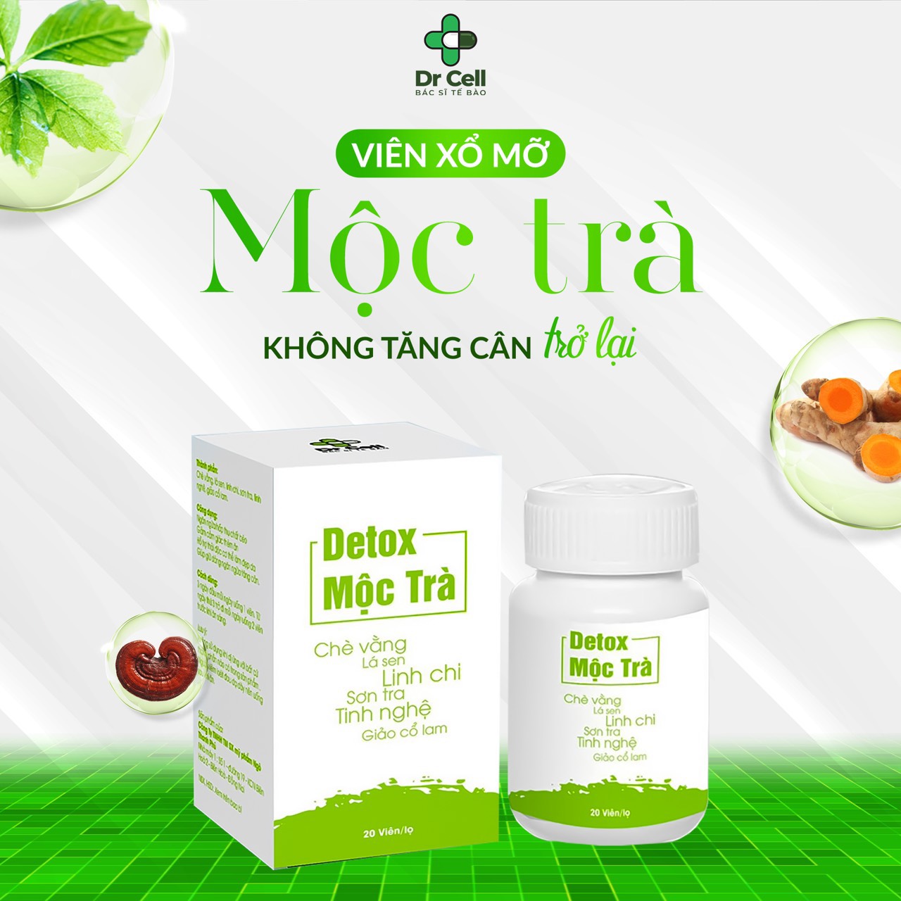 Detox Mộc Trà Dr Cell hũ 20 viên detox giảm mỡ thải độc cơ thể