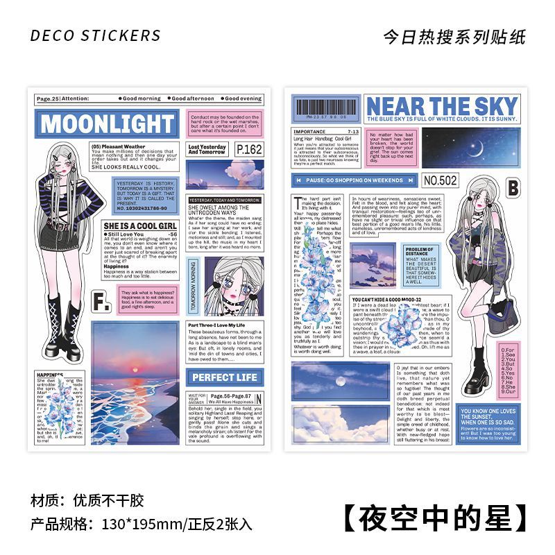 Cdaily|2pcs Korean Cartoon Girl Character Stickers Creative Text Handbook Stickers Decorative Stickers Self-adhesive Stickers