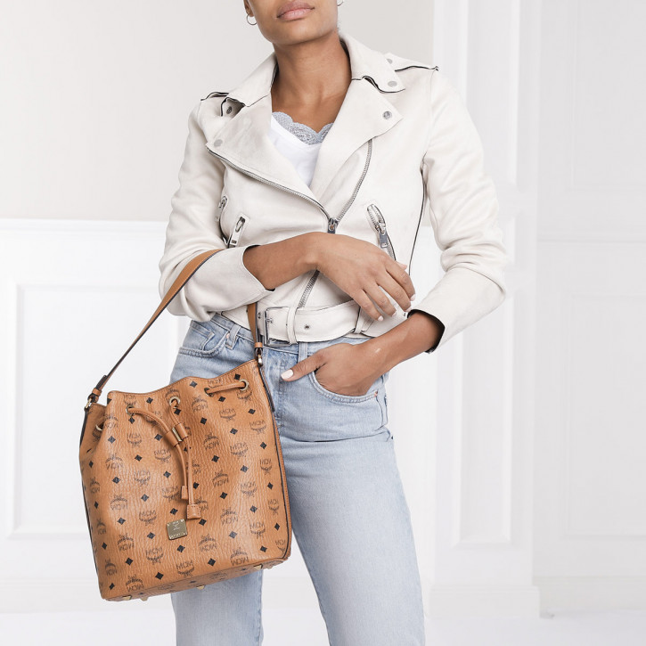 mcm essential visetos drawstring small cognac