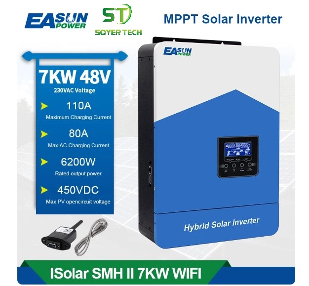 Biến tần hybrid solar inverter easun power 48v-7200va 6.2kw 48v-110a mppt-pv 55-500vdc-hot sale