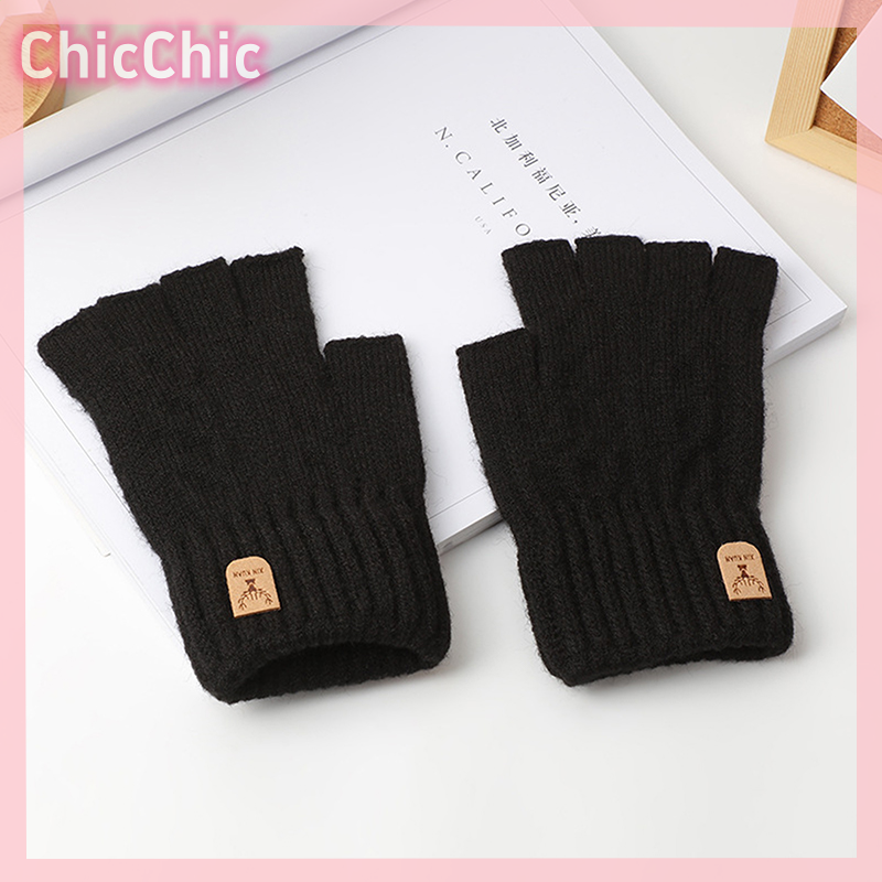 ChicChic Knitted Thick Thermal Half Finger Gloves Women Men Winter