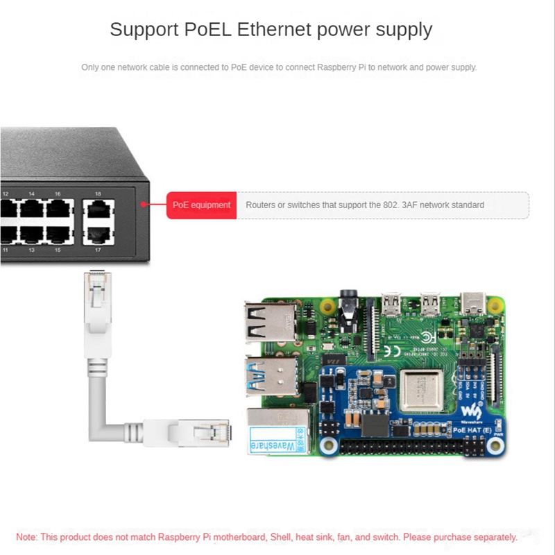 Waveshare Pi Hat Pcb Board Expansion Board PoE HAT(E) Ethernet Power over Expansion Board for Raspberry Pi 3B+/4B for IEEE 802.3Af 1PCS