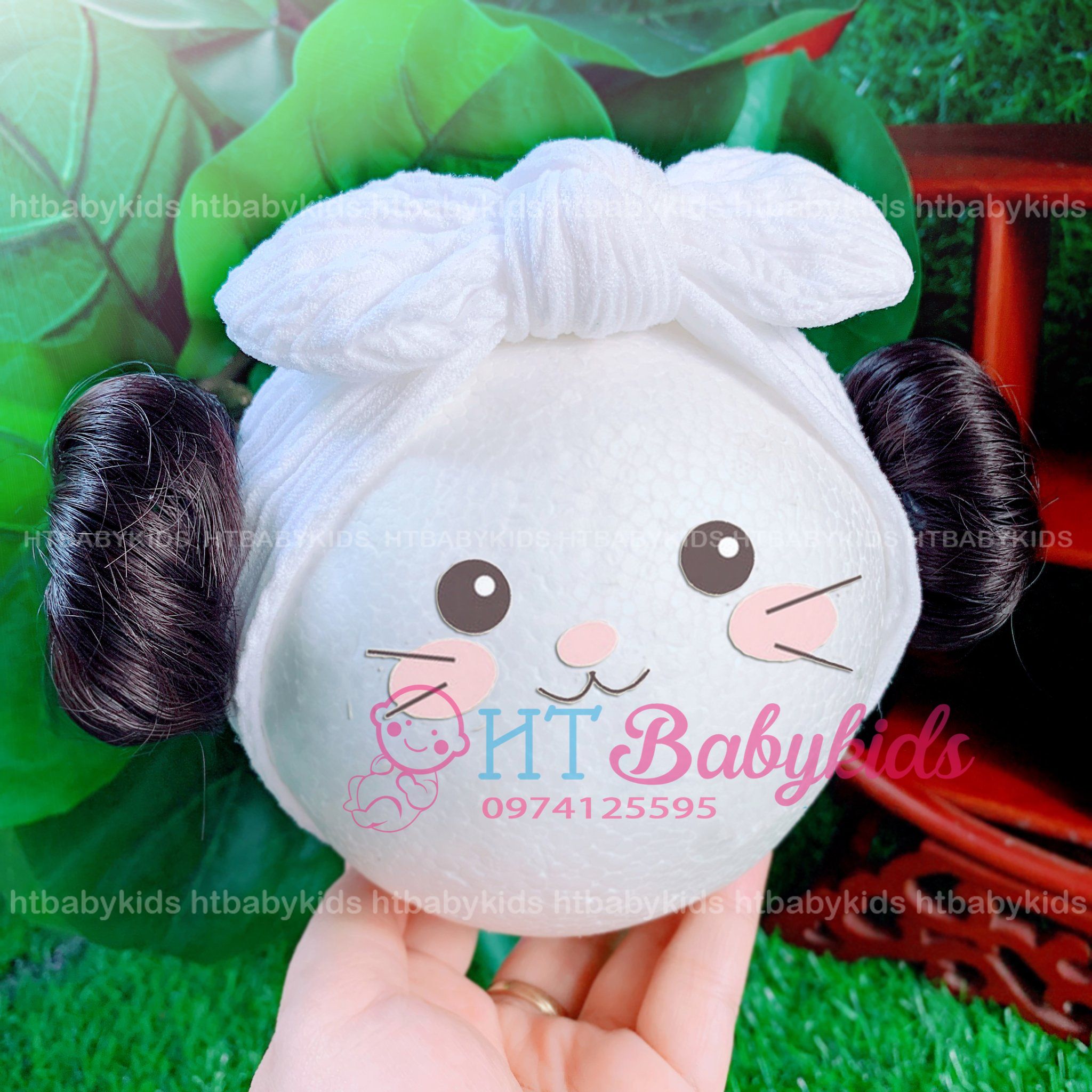 Băng đô turban tóc giả thỏ cho bé gái sơ sinh