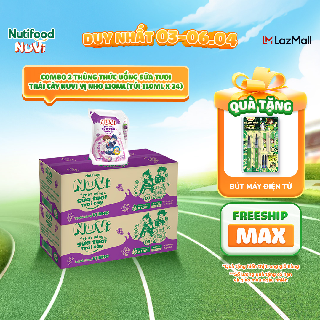 NuVi Combo 2 Thùng Thức Uống Sữa Tươi Trái Cây 110ml (110ml x 48 gói)