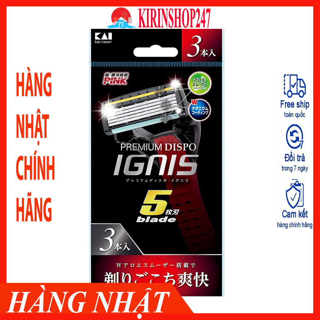 Set 3 dao cạo râu 5 lưỡi kép Ignis KAI (cán đỏ) Hàng Nhật