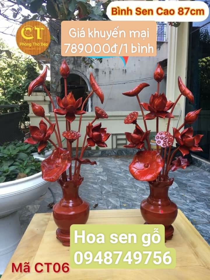 Bình hoa sen gỗ mít cao 87 cm