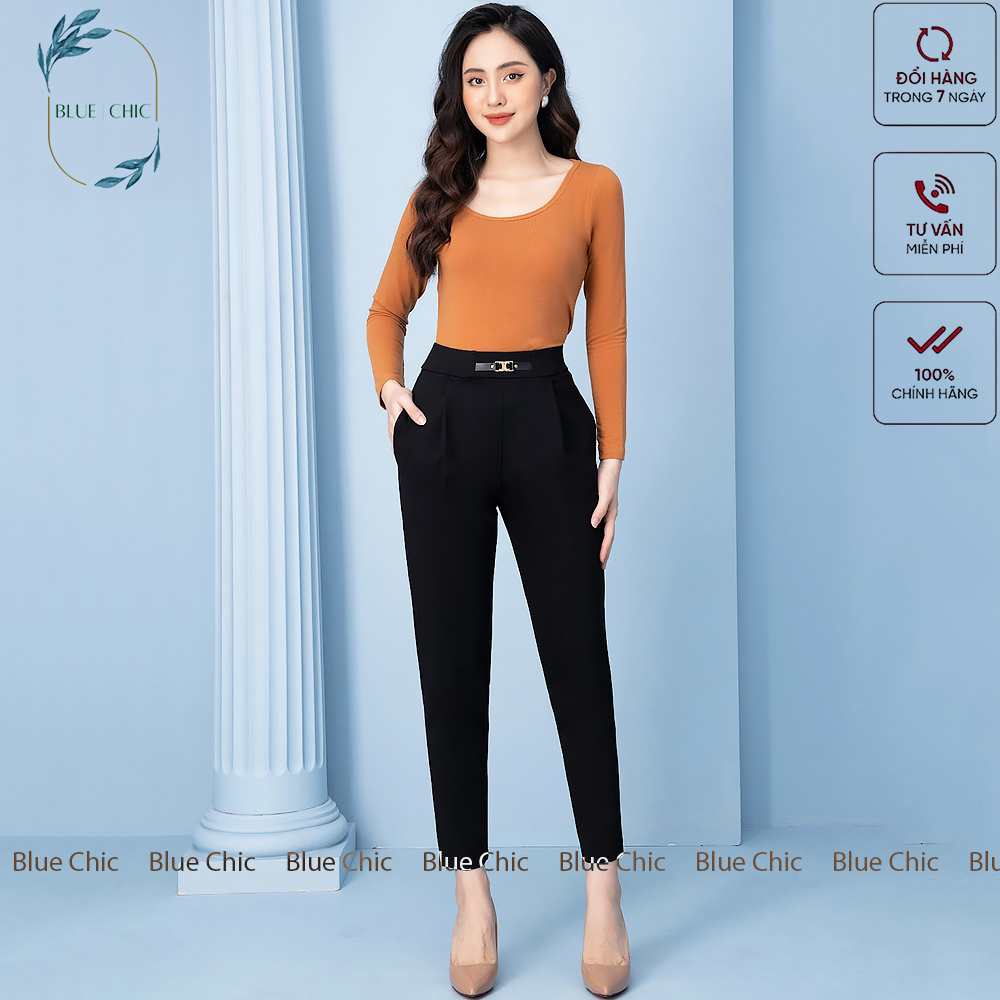 Baggy pants female blue chic high-waisted leggings Chun litchi Umi elasticity Đồ office đẹp high grade color black school standard form religious designs