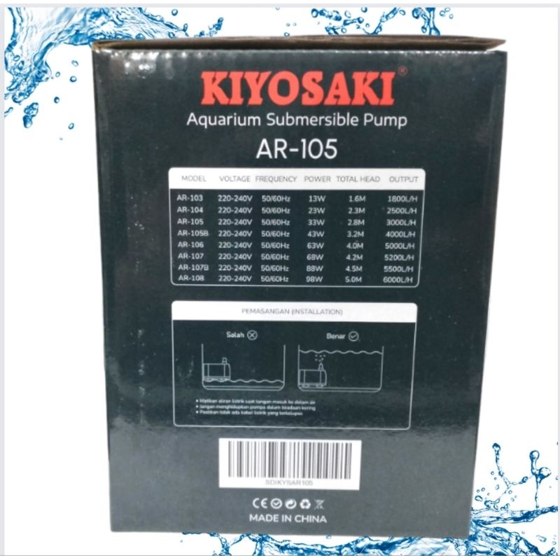 KIYOSAKI AR 105 Pompa Kolam Aquarium Submersible Pump