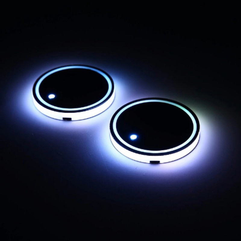 【Recently LoLular】2Pcs USB charging Car Led Cup Holder Water Bottom Mat RGB Light Decor Cover Luminous Trim Lamp Pad Ornament Coaster Accessories. 