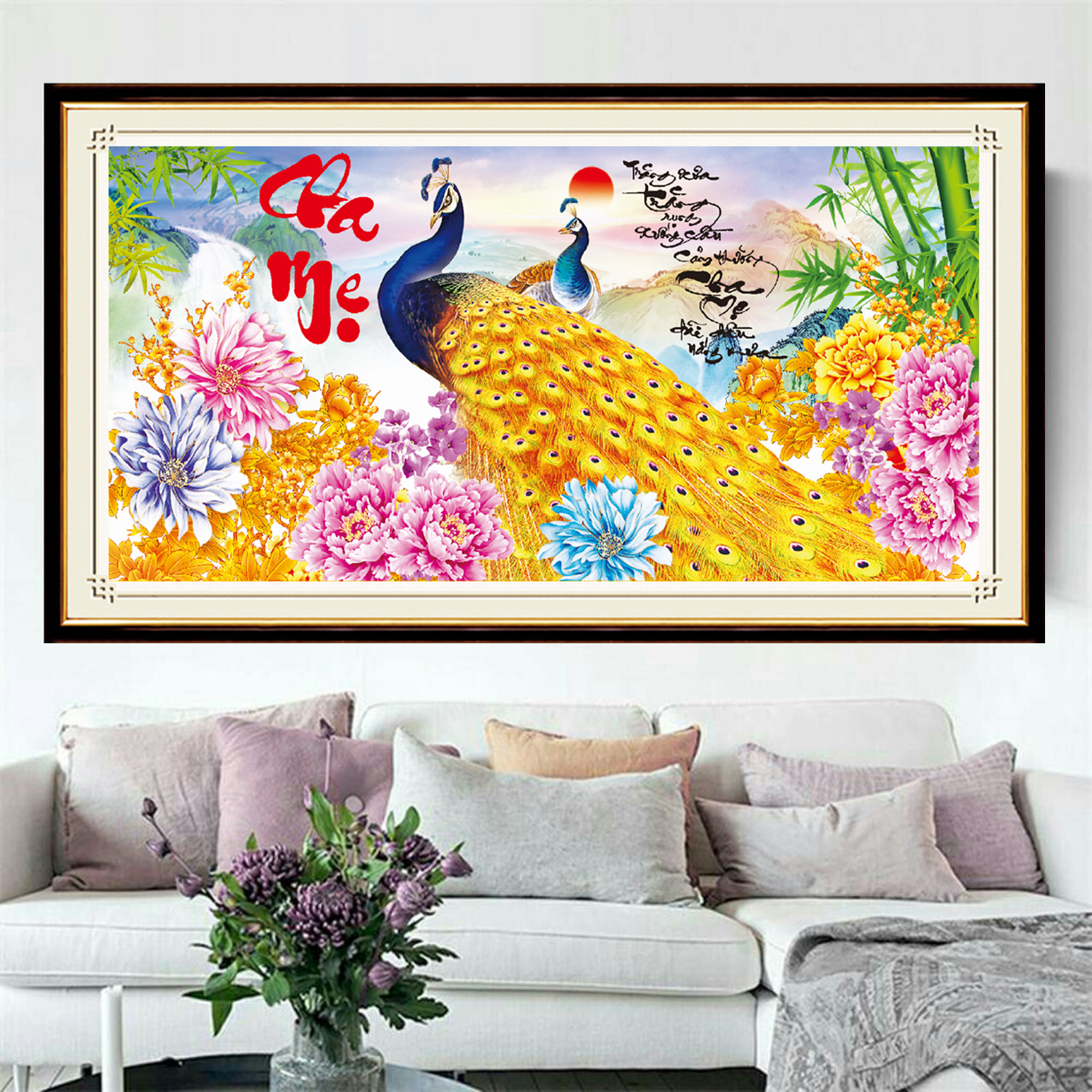 Tranh đính đá cha mẹ 110*50cm - tự đính