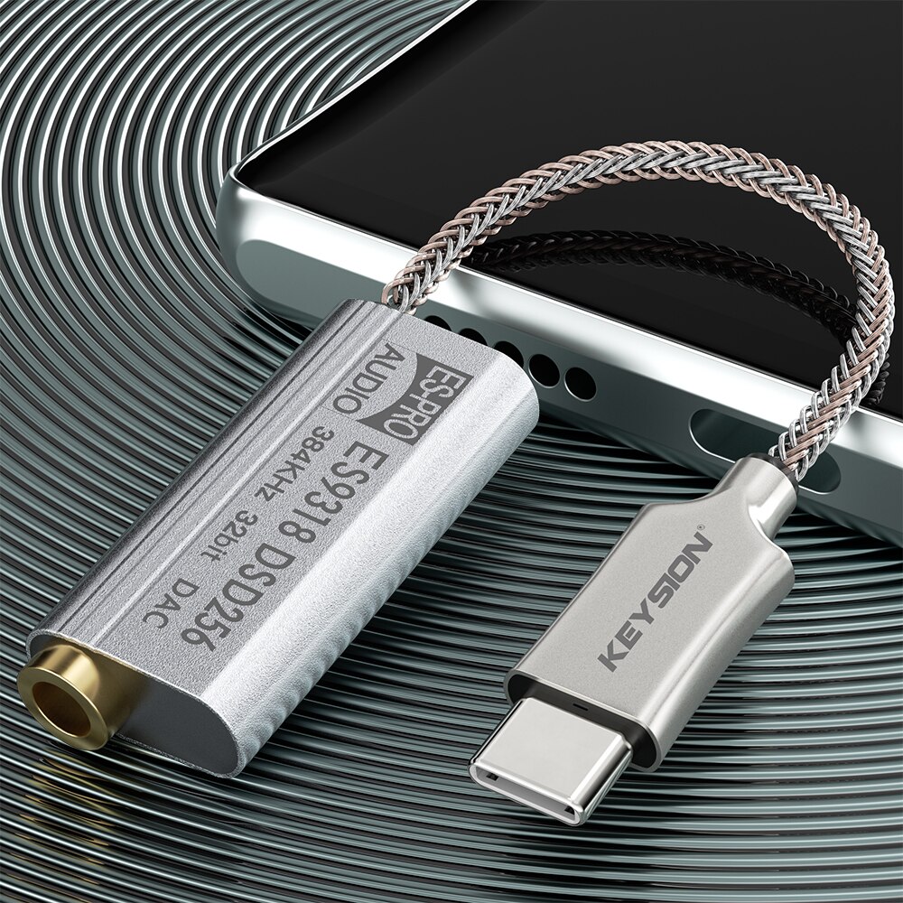 Keysion es9318 dsd256 hifi dac earphone amplifier usb type c to 3.5mm headphone jack audio adapter 32bit 384khz digital decoder