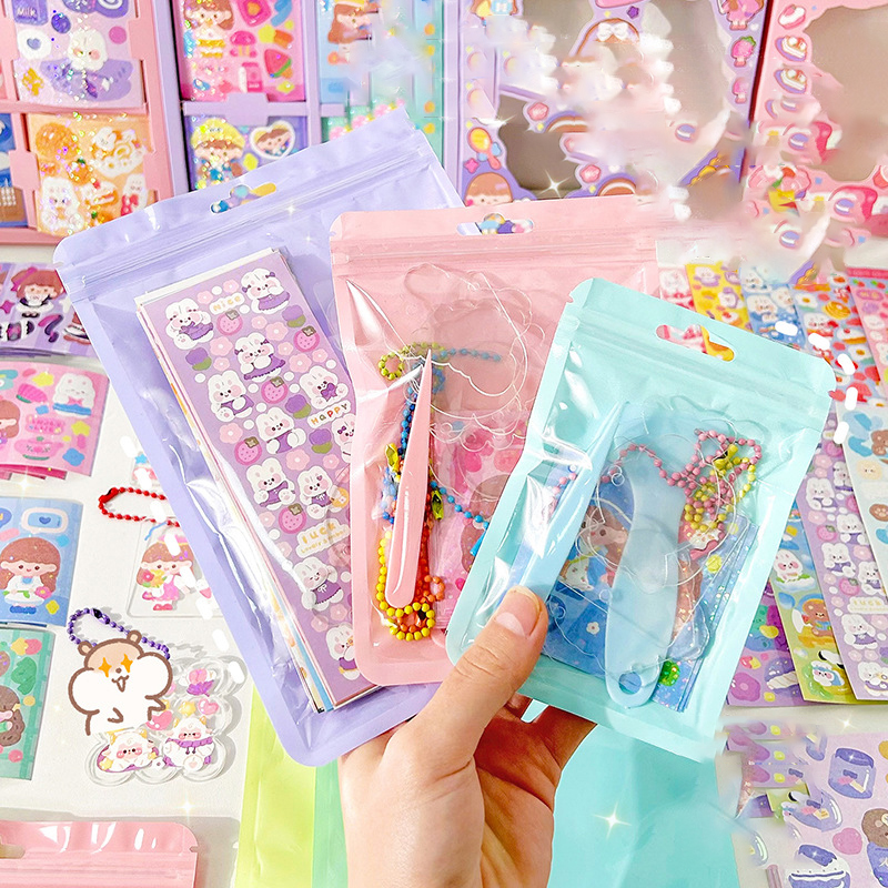 1Set Creative Goo Card Sticker Set DIY Keychain Lovely Cartoon Handmade Tweezers Shovel Scrapbook Tools Kawaii Stationery Supply.