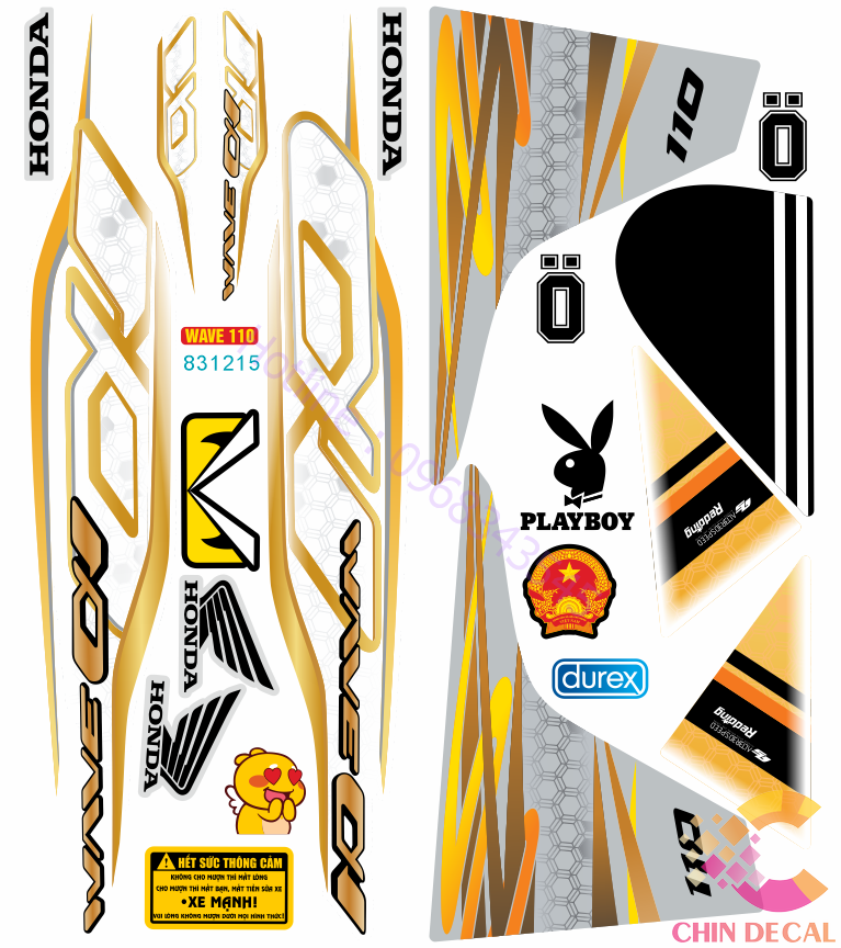 Tem rời WAVE ALPHA 110  Mẫu Zin 2021 Nhiều lựa chọn màu ( Decal 3 lớp cao cấp chống nước chống bay màu 831215)