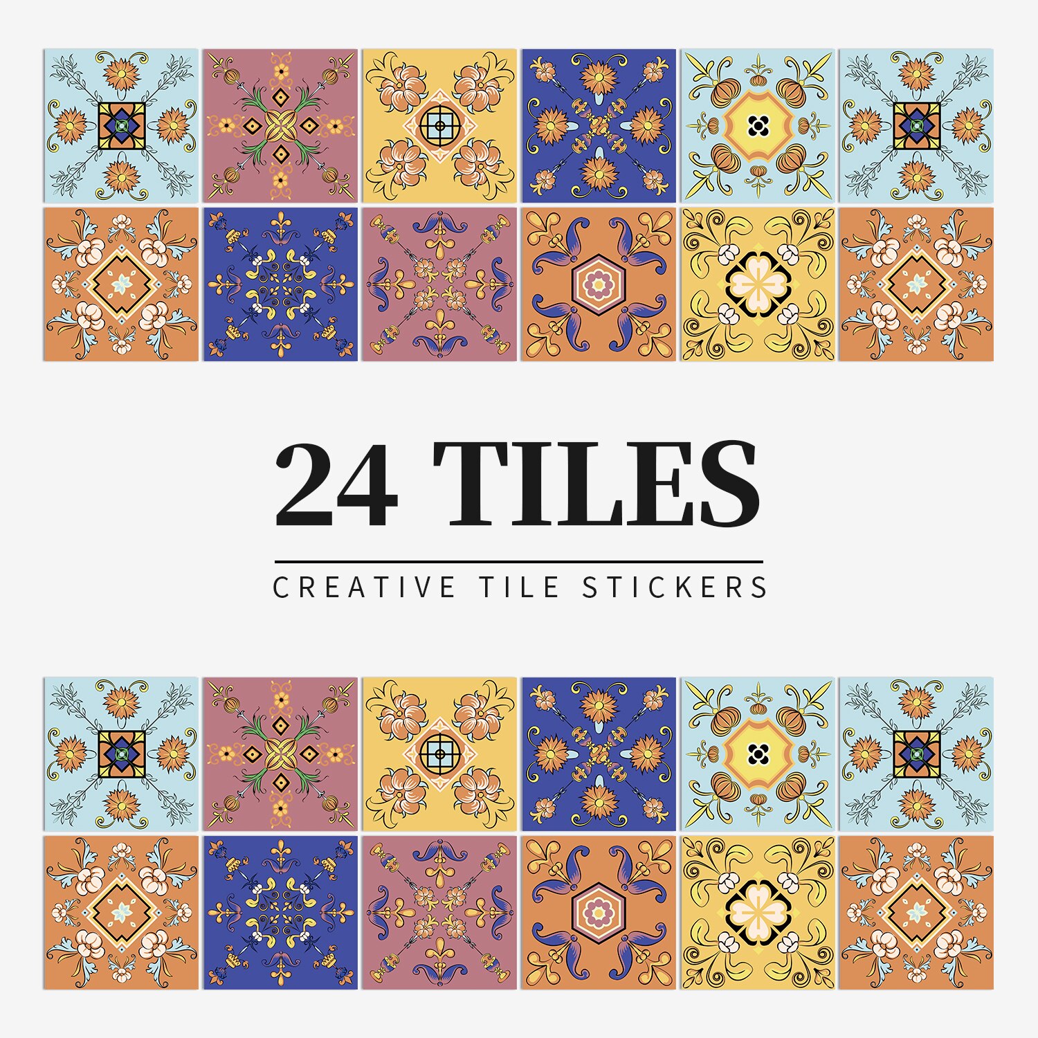 24PCS Wall Sticker Gray Moroccan Vintage Art Waterproof Vinyl Peel And Stick Tile Stickers Home Decor Kitchen Bathroom DIY Decal