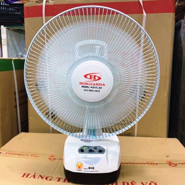 QUẠT SẠC HONJIANDA HJD - FL 301 LED (Lồng xoay)