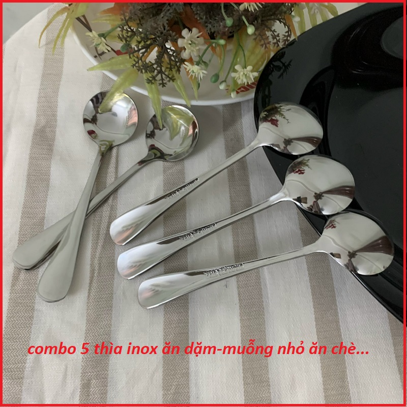 Set 5 muỗng cà phê đen inox - 5 cái thìa nhỏ - thìa trà - thìa múc gia vị - muong inox nho - thia inox an kem -