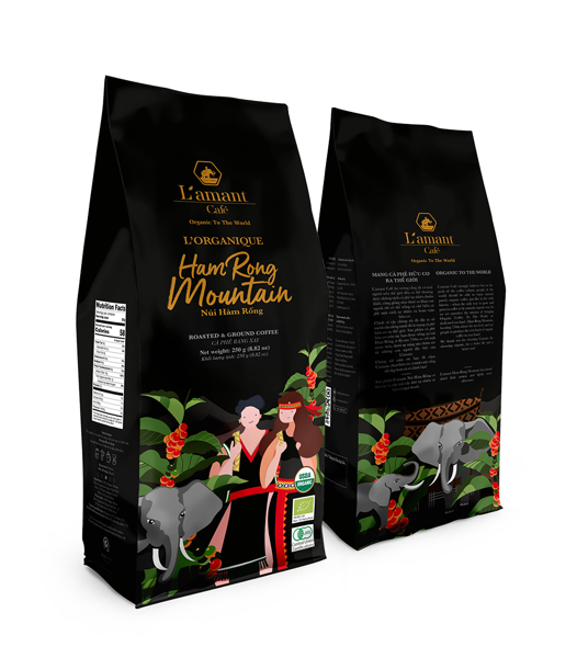 Cà phê rang xay hữu cơ, l`organique, hàm rồng moutain, roasted & ground coffee, 8.82 oz - l'amant cafe