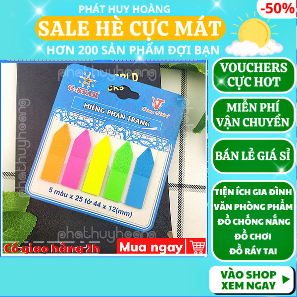 Combo 125 tờ phân trang Gstar, giấy note trang mỗi màu 25 tờ cực tiện lợi giá rẻ, giấy ghi nhớ nhiều màu dạ quang, miếng dán đánh dấu sách tiện dụng rẻ, giấy nhớ phân trang màu cực đẹp, đồ dùng học tập, Phát Huy Hoàng