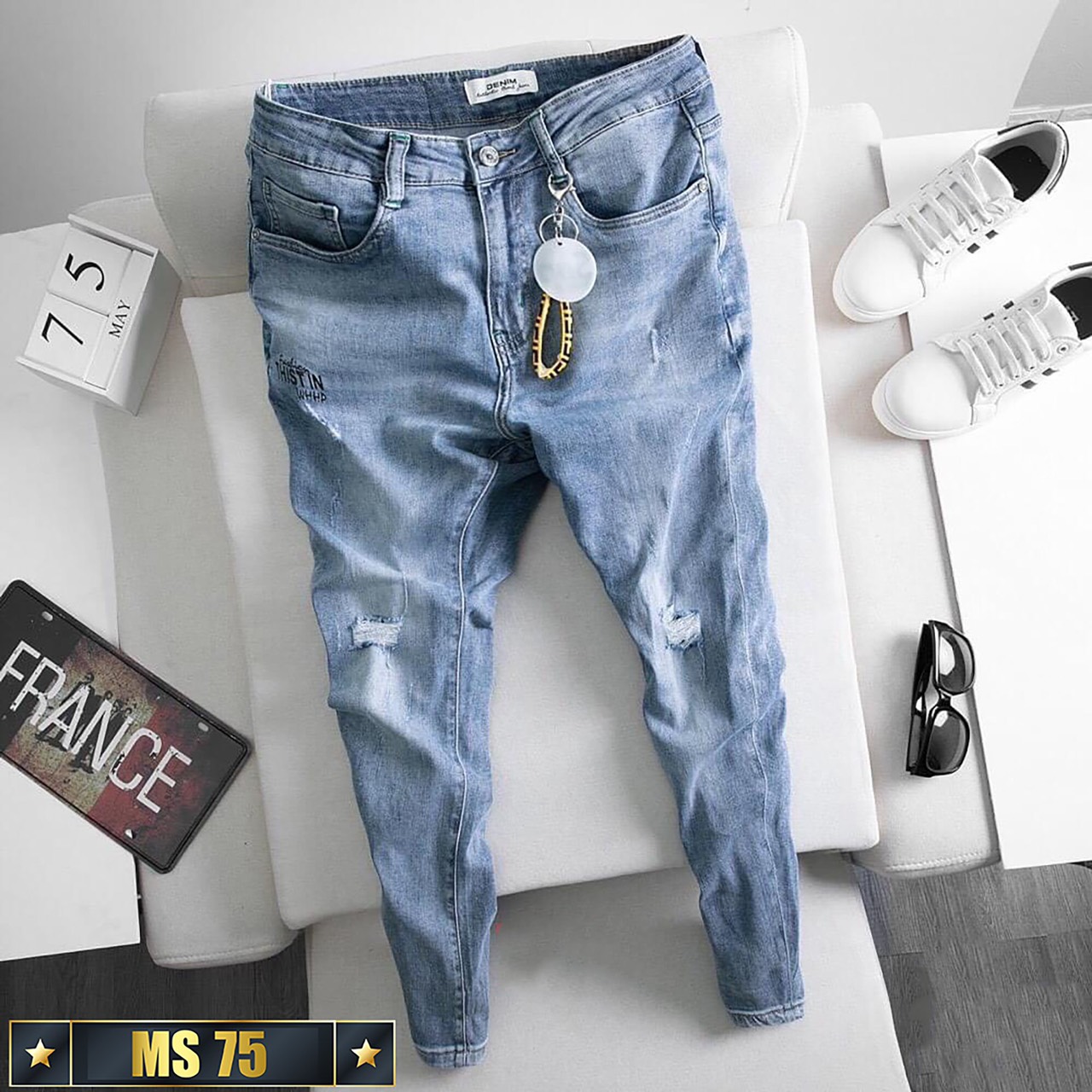 Quần jean nam xanh rách   thời trang mẫu mới - quần jean nam phong cách chất co dãn nhẹ BINSTORE94 MS75