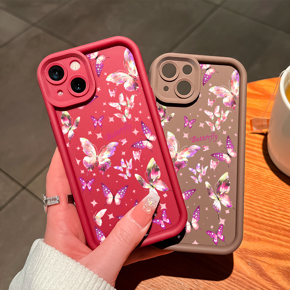 Hontinga for Infinix Smart 9 Hot 50i Mobile Phone Cover Pink Butterfly Pattern Case Ladder Soft Camera Protection Rubber Back Cover. 
