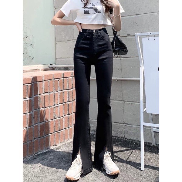 Quần jean ống loe xẻ tà lưng cao siêu hot