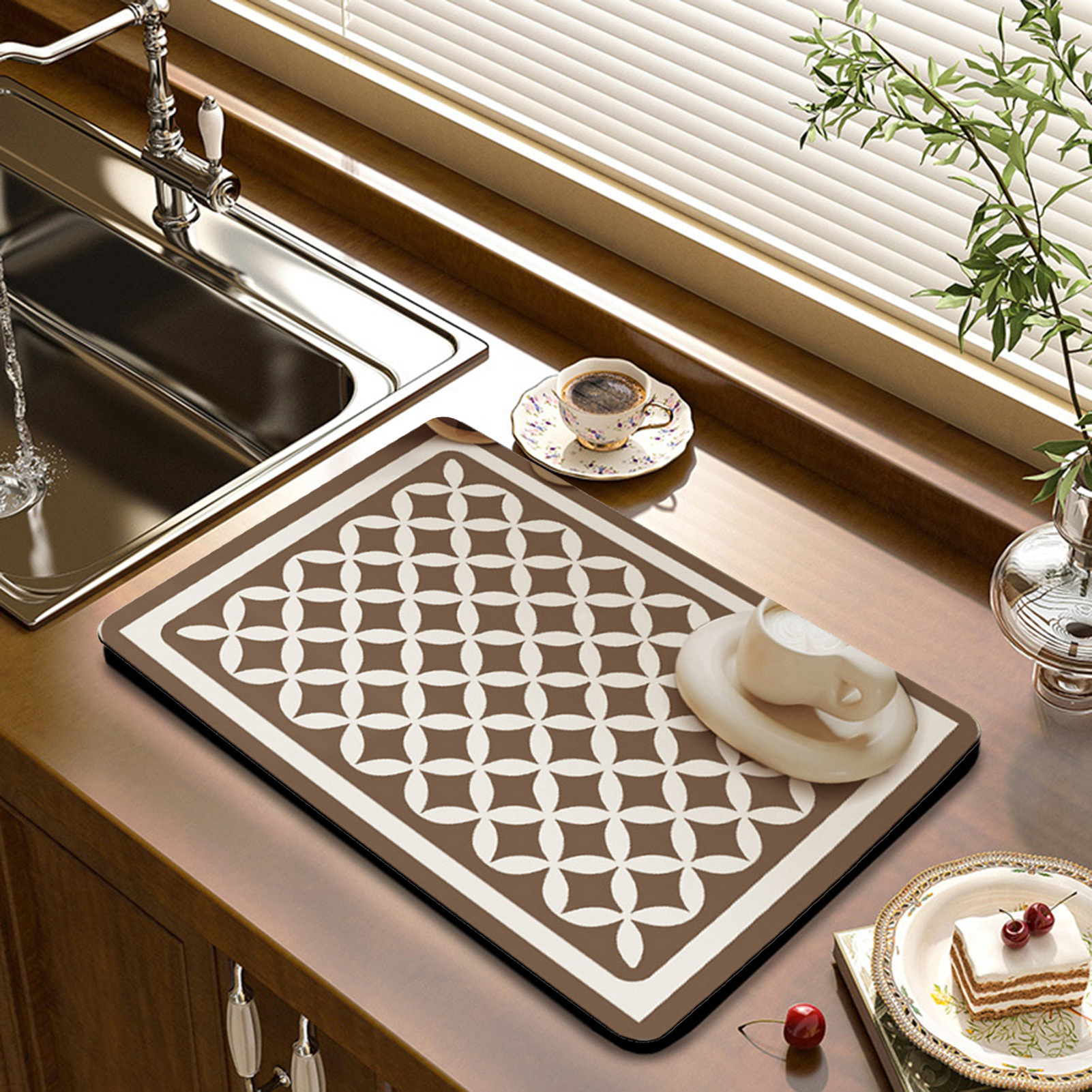 TuPAC24 Kitchen Draining Mat Foldable Dinnerware Draining Mat Geometric Kitchen Drying Mat Super Absorbent Anti-slip Multi-functional Placemat Coffee Maker Pad Quick-drying Wear Resistant