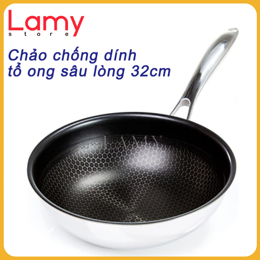 Chảo Chống Dính Sâu Lòng Vân Đá Tổ Ong Hàn Quốc Dẫn Và Giữ Nhiệt Tốt, Dùng Cho Mọi Loại Bếp