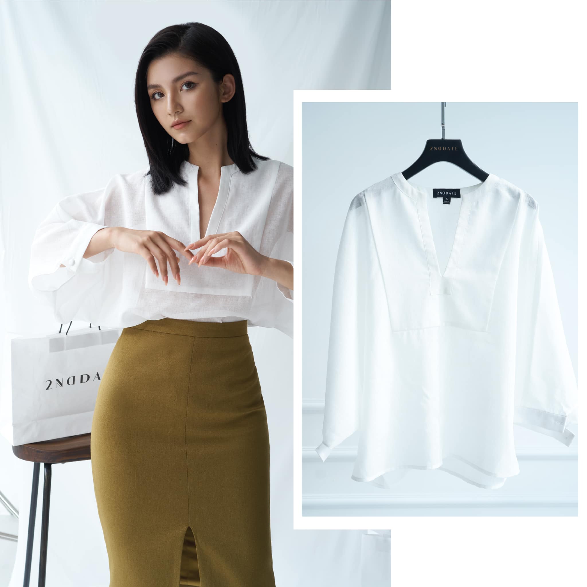 Áo cổ V lanh 2ND DATE TOP029W